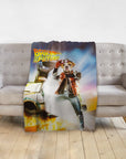 Personalized pet blanket with a bulldog in a "Bark to the Future" movie poster style portrait.