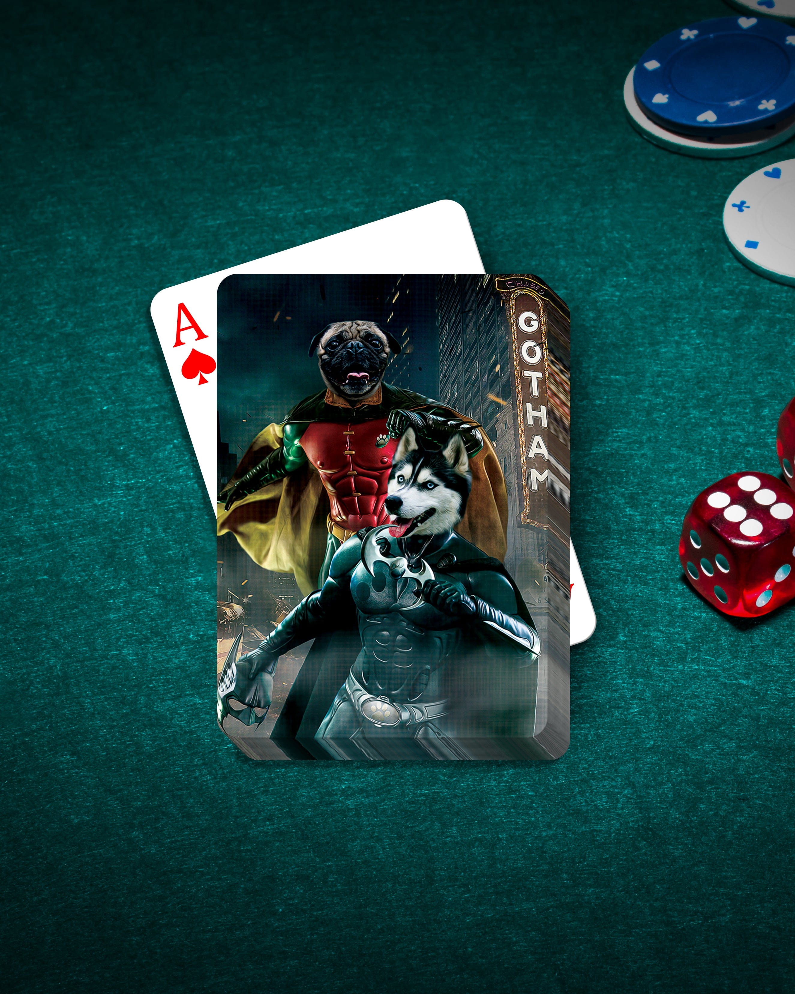 &#39;Bat Dog &amp; Robpaw&#39; Personalized 2 Pet Playing Cards