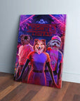 Personalized 3-pet canvas featuring a pug, sheltie, and shih tzu in a vibrant "Chewing Things" design.