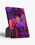 Personalized 3 pet standing canvas featuring dogs in "Chewing Things" style with fireworks.