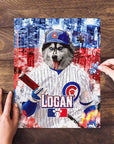 Personalized Chicago Cubdogs baseball pet puzzle featuring a husky in a uniform.