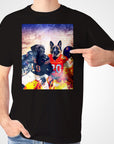 Black Gildan t-shirt with a personalized graphic of two dogs in Chicago Bears football uniforms.