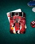 Personalized playing card featuring a German Shepherd pet portrait in a red basketball uniform.