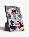Personalized 'Chicago White Paws' pet standing canvas featuring a dog in a baseball uniform.