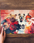 Personalized 2 pet puzzle featuring a pitbull and bulldog in Cincinnati football uniforms.