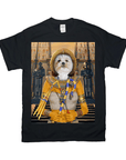 Black Gildan t-shirt featuring a personalized Maltese dog portrait as 'Cleopawtra' in an Egyptian setting.