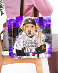 Personalized Colorado Doggies tote bag with a golden retriever in a baseball uniform.