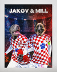 Personalized Croatia Doggos poster featuring two pets in red and white checkered soccer jerseys.