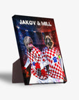 Personalized Croatia Doggos standing canvas featuring two pets in soccer jerseys.