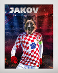 Personalized 'Croatia Doggos Soccer' poster featuring a German Shepherd in a red and white checkered jersey.