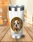 White stainless steel tumbler with a custom crypto-style portrait of a bulldog named Frank.