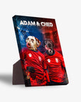 Personalized 'Czech Doggos' standing canvas featuring two pets in red soccer jerseys.
