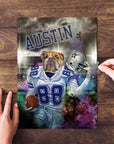 Custom Dallas Doggos personalized pet puzzle featuring a bulldog in a football uniform.
