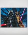 Personalized "Darth Woofer & Jedi-Doggo" poster featuring two dogs as Star Wars characters with lightsabers.