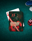 Personalized Darth Woofer playing cards featuring a French Bulldog in a Darth Vader costume with a red lightsaber.