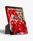 Personalized 'Denmark Doggos' standing canvas featuring two pets in red soccer jerseys with names "Oliver & Molly".