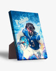 Personalized Detroit Doggos standing canvas featuring a black dog in a blue football uniform, holding a helmet.