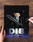 Personalized 'Dog in Black' puzzle featuring a custom pet portrait of a dog in a suit.