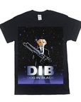 Black Gildan t-shirt with a personalized "Dog in Black" design featuring a labrador in a suit holding a weapon against a starry background.