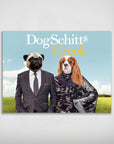 Personalized 'DogSchitt's Creek' poster featuring a pug in a suit and a Cavalier King Charles Spaniel in a sequin dress.