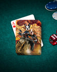 Personalized playing cards featuring two dogs in motorcycle gear on a custom "Dogati Riders" design.