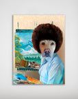 Personalized 'Dogg Ross' poster featuring a dog with an afro, painting a mountain landscape.