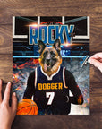 Personalized "Dogger Nuggets" pet puzzle featuring a German Shepherd in a basketball jersey.
