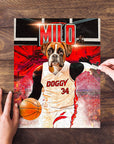Personalized pet puzzle featuring a boxer dog in a basketball uniform, named MILO.