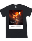 Black Gildan t-shirt with "Dogpocalypse Now" movie poster design featuring two pets, a French bulldog and a basset hound, under an orange sun.