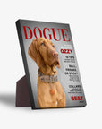 Personalized 'Dogue' standing canvas featuring a Vizsla dog on a magazine cover with a sturdy stand.