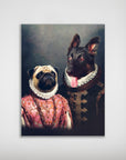 Personalized "Duke and Archduchess" poster featuring a pug in a pink gown and a German Shepherd in a dark duke's suit.