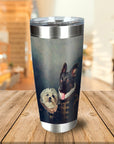 Personalized stainless steel tumbler with two pets in Duke and Duchess renaissance style portraits.