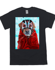 Black Gildan t-shirt featuring a personalized graphic of a dog wearing a red luchador mask and cape.
