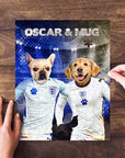Personalized 2-pet puzzle featuring a French Bulldog and Golden Retriever in England soccer jerseys.