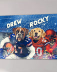Personalized Florida Gators canvas featuring two pets as football players in blue and orange jerseys.