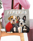 Personalized Furends tote bag with custom portraits of a bulldog and a French bulldog in human clothes.