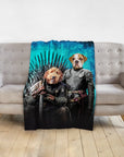 Personalized Game of Bones custom pet portrait blanket featuring two dogs in royal renaissance attire.