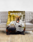 Personalized pet blanket with a Mastiff dog in a Germany soccer uniform, named "Stefan".