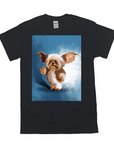 Black Gildan t-shirt with a personalized "Gizmo Doggo" pet portrait, featuring a cute brown and white dog.