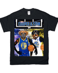 Black Gildan unisex t-shirt featuring two personalized dogs in Golden State Doggos basketball jerseys.