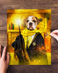Personalized Harry Dogger (Wooflepuff) puzzle featuring a bulldog in a wizard robe.
