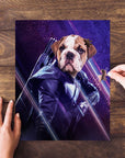 Personalized Hawkeye Doggo pet puzzle featuring a bulldog in a superhero costume.