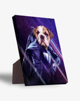 Personalized 'Hawkeye Doggo' standing canvas featuring a bulldog in a superhero costume.