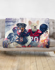 Custom personalized blanket with two pets, a Rottweiler and a French Bulldog, in football uniforms.