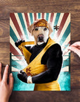 Personalized Hulk Dogan pet puzzle featuring a dog in a wrestler costume.