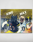 Personalized matte poster featuring two pets, a black dog and a pug, in Iowa Hawkeyes football uniforms.