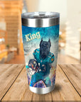 Personalized stainless steel tumbler with a custom dog portrait in a football uniform, named "King.