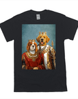Black Gildan t-shirt featuring a personalized portrait of two pets as a king and queen.