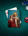 Personalized playing cards featuring two pets, a Cavalier King Charles Spaniel and a Golden Retriever, as royal portraits.