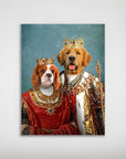 Personalized "King and Queen" pet poster featuring a Cavalier King Charles Spaniel and a Golden Retriever in royal attire.